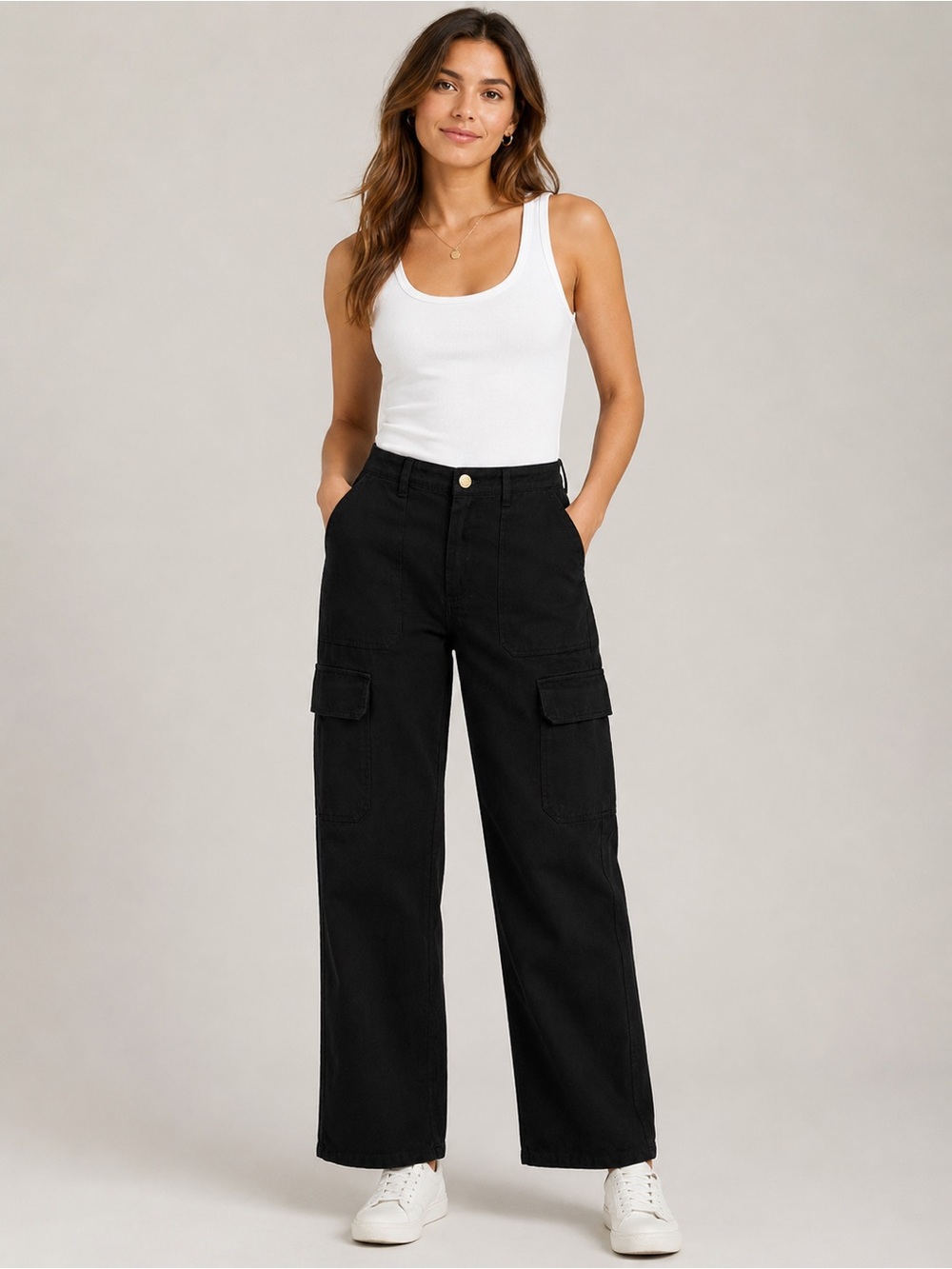 Zara Women’s Black Utility Cargo Pants Straight Leg High Rise Size 8